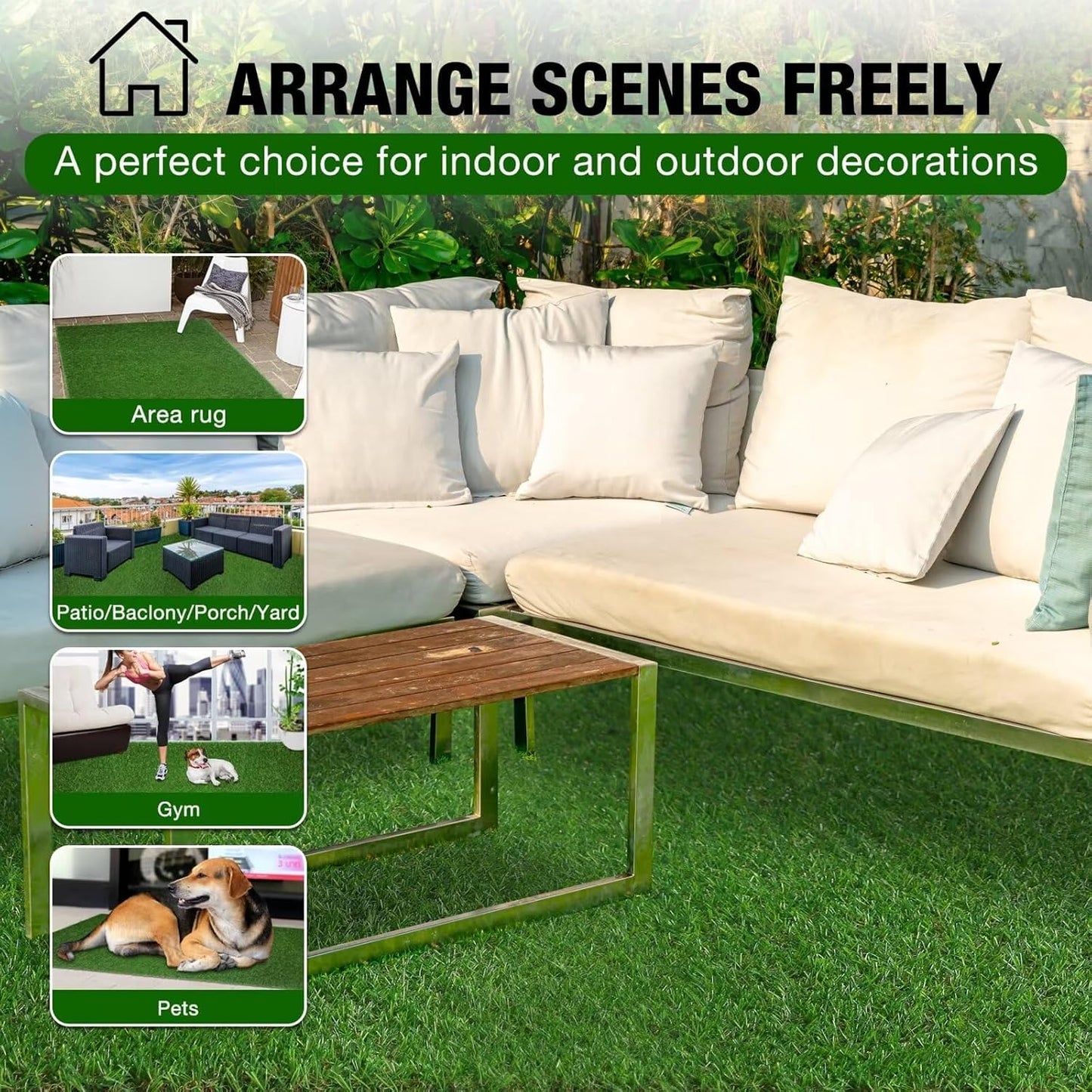 Alfombra césped artificial 5x8ft para interiores y mascotas