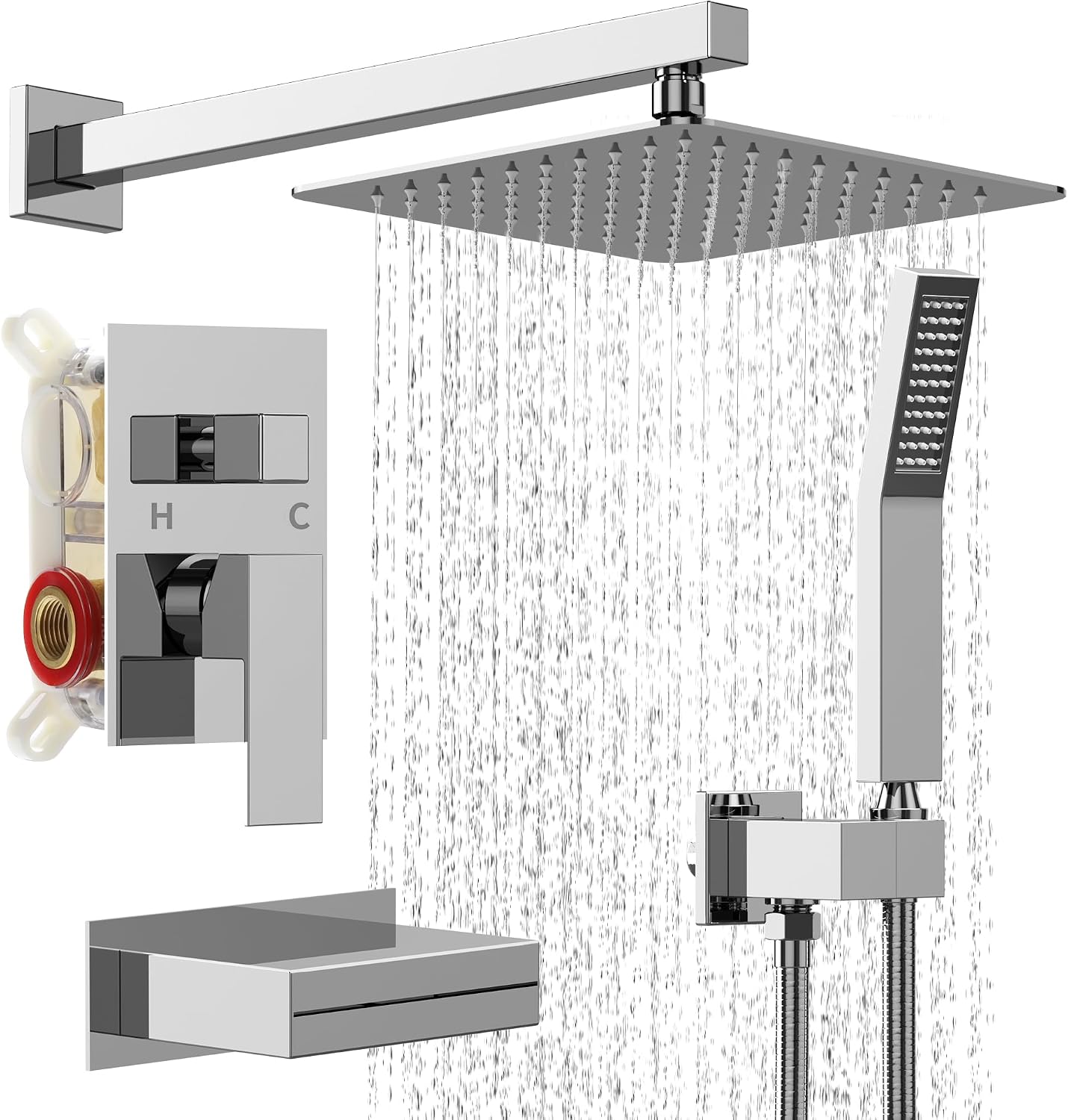Set grifo ducha lluvia rociador mano cromado