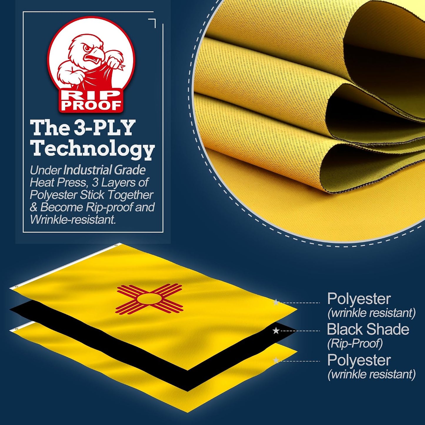 Bandera NM de 3x5ft 3 capas resistente a rasgaduras