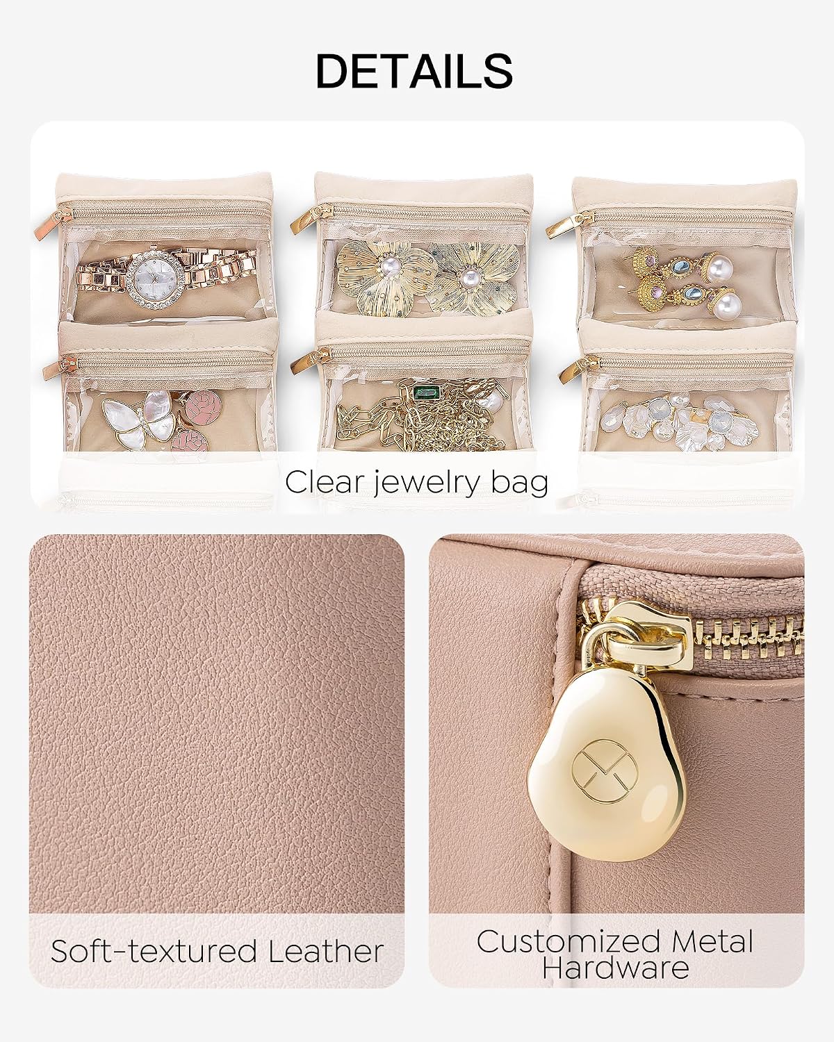 Estuche joyas viaje con bolsas terciopelo 6 pzas mujer