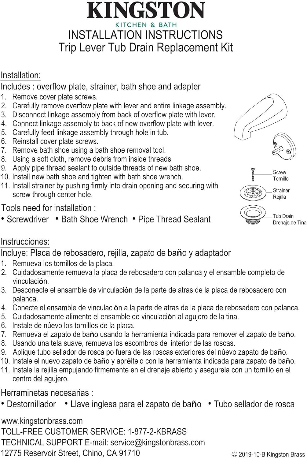 Kit drenaje bañera níquel pulido
