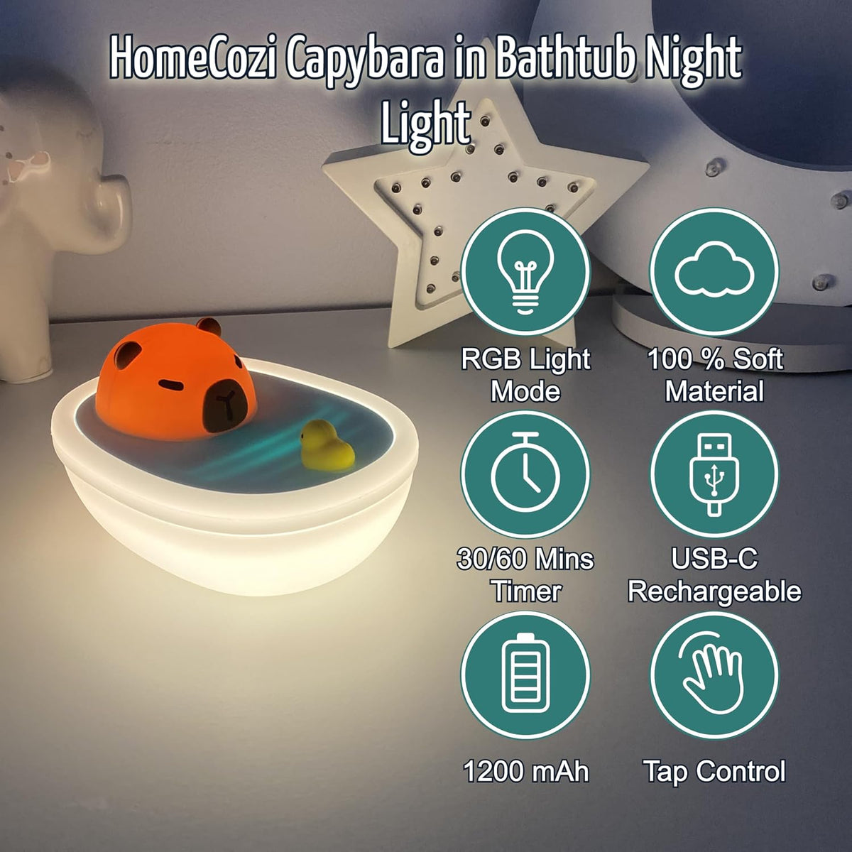Luz nocturna capybara para bañera de niño decoración kawaii