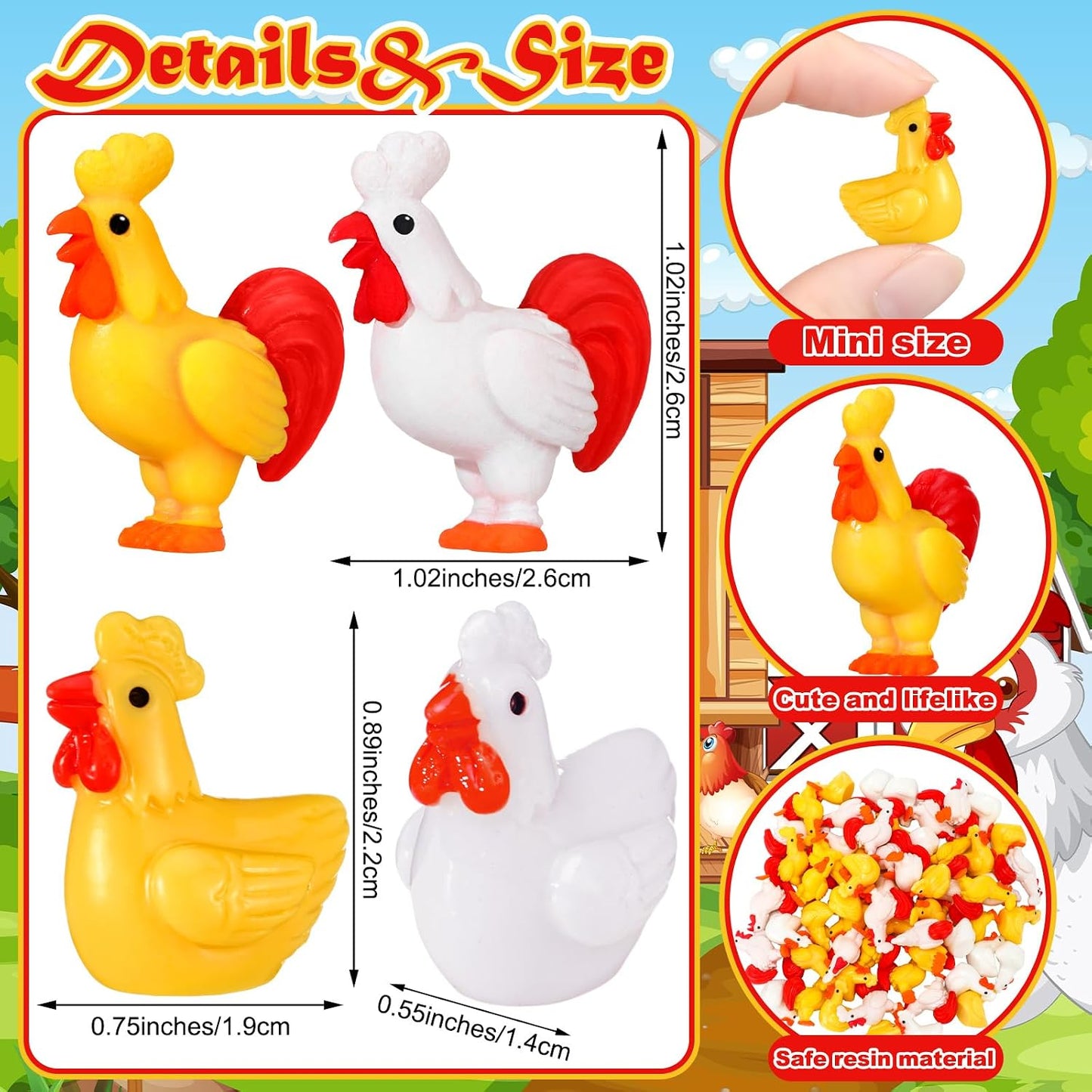 60 Pzas Mini Gallos Resina Decoración Jardín Hadal