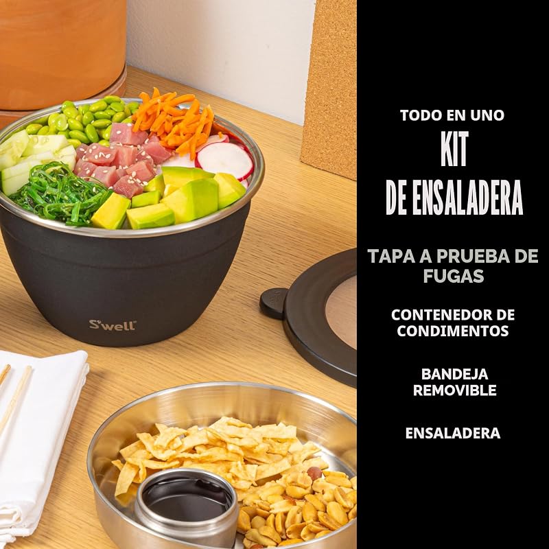Kit ensaladera acero inox 64oz Onyx con bandeja remov.