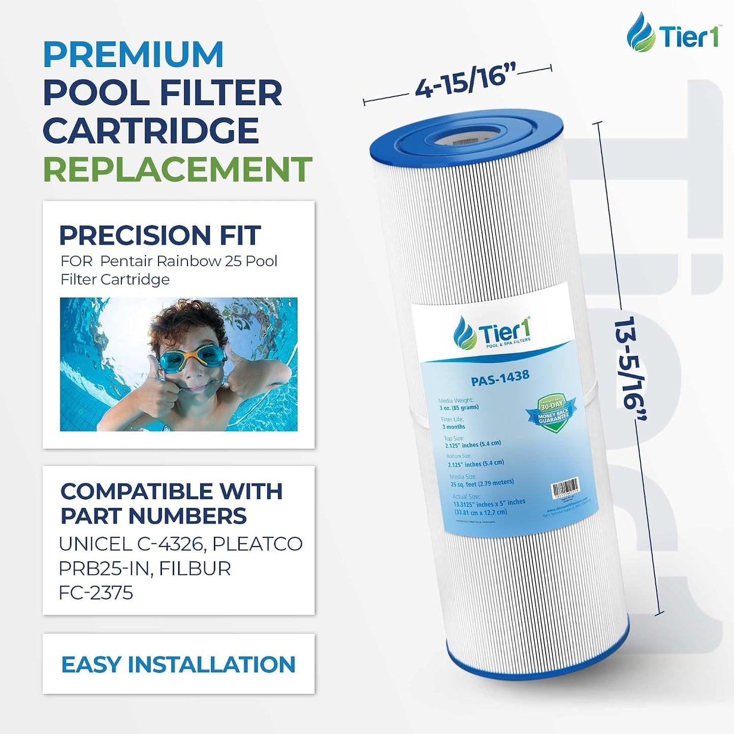 Cartucho filtro piscina Pentair Rainbow 25 Tela trilobal