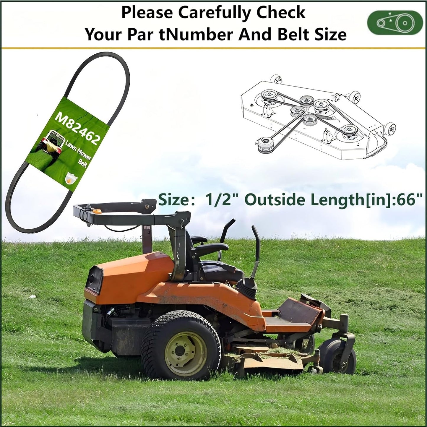 Correa transmisión cortacésped John Deere M82462 1/2x66