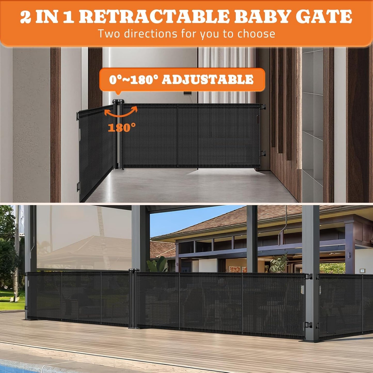 Puerta retráctil 2en1 para bebés y perros 41x400pulg