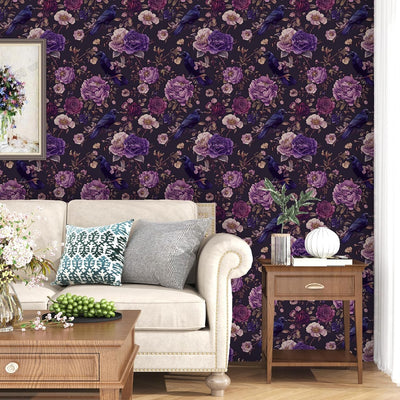 Papel tapiz cuervo oscuro floral 17.5x393pulg autoadhesivo