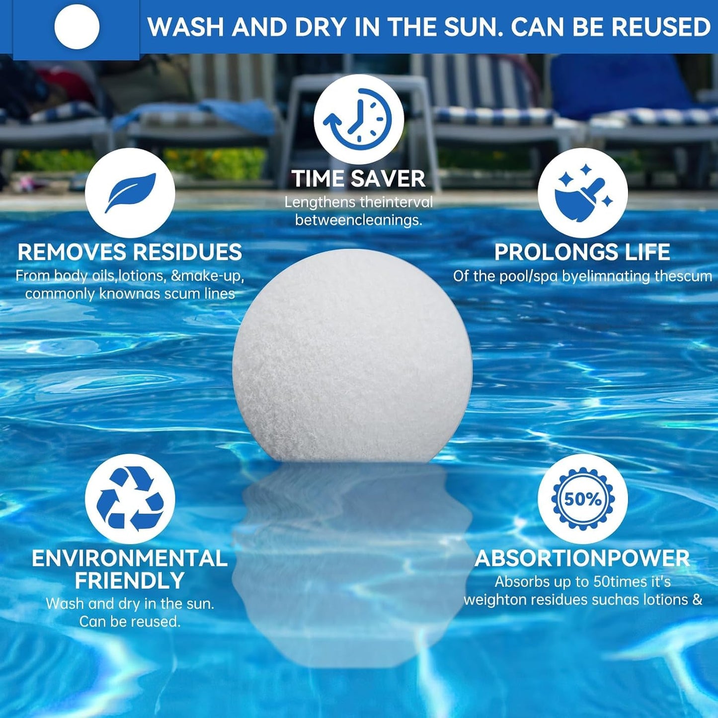 4 Pzas Bolas Escoria Reutilizables para Jacuzzi