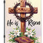Bandera jardín doble cara 12x18pulg texto 'he is risen'