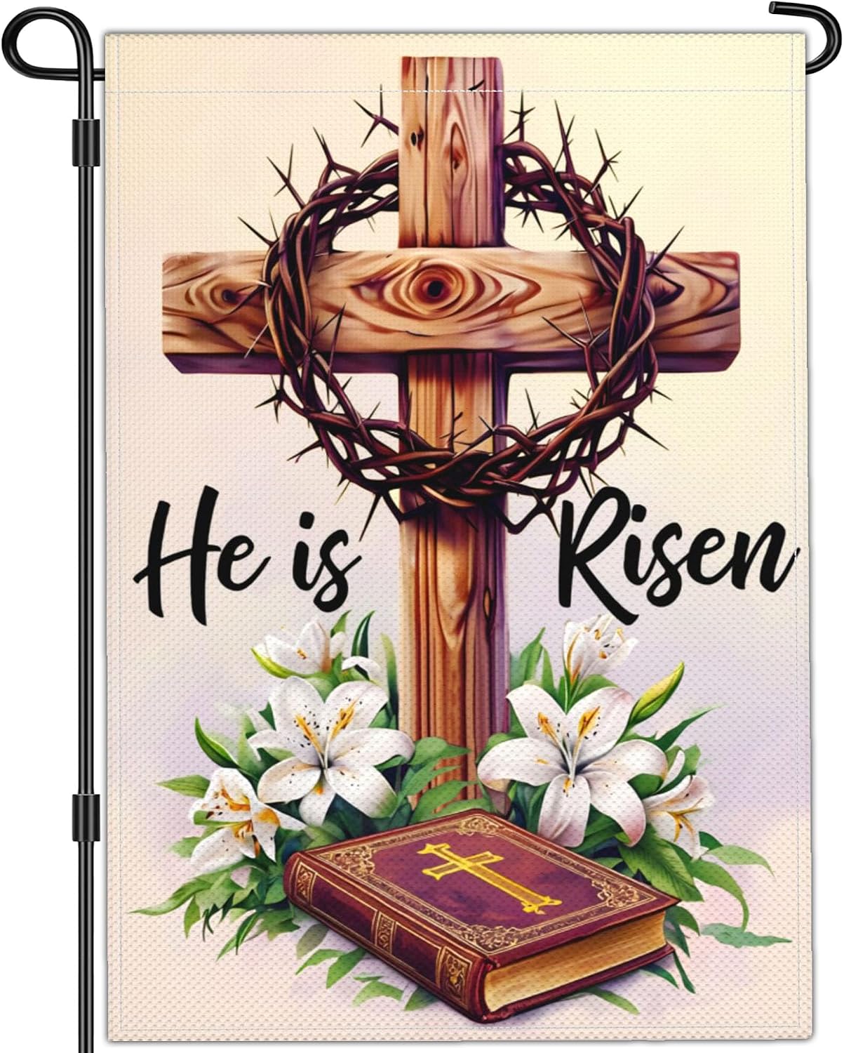 Bandera jardín doble cara 12x18pulg texto 'he is risen'