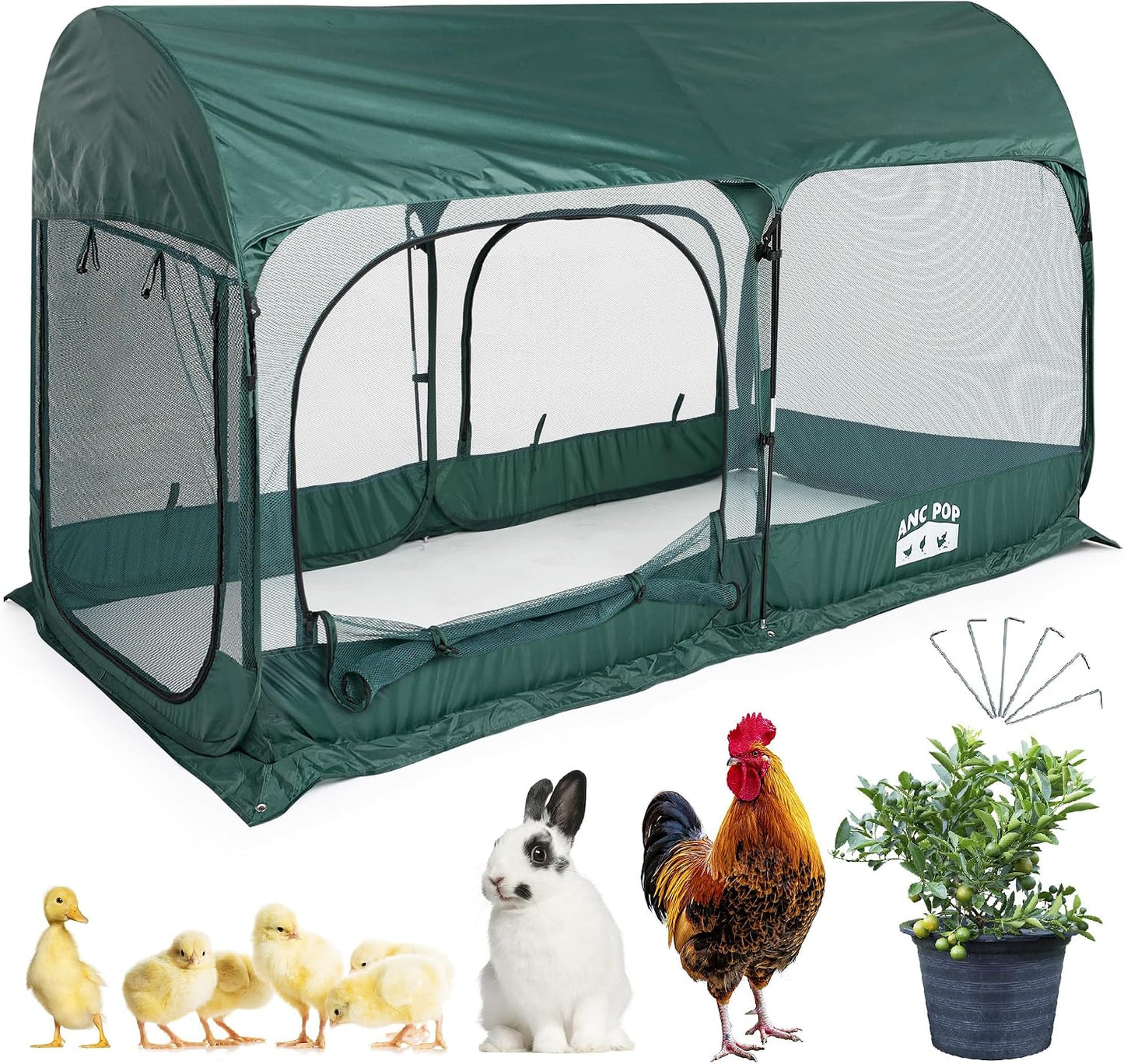 Corral pollo portátil para animales pequeños 3 puertas verde
