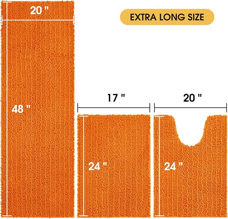Set 3 Alfombras Baño Extragrandes Naranjas Antiderrap