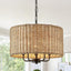 Candelabro 5 luces ratán 18" pantalla tejida lámpara bohemia