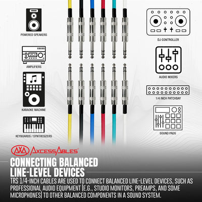Cables TRS equilibrados 1/4pulg multicolor 6 Uds