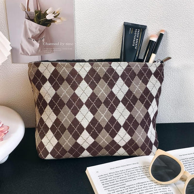 Bolsa maquillaje cuadros paralelos con cremallera para mujer y niña