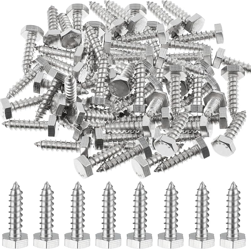 100 Pzas Tornillos Tirafondo Hex 1/4x1 Acero Inox 304