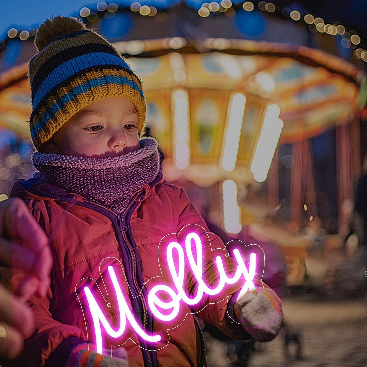 Letrero neón LED nombre Molly para dormitorio niños
