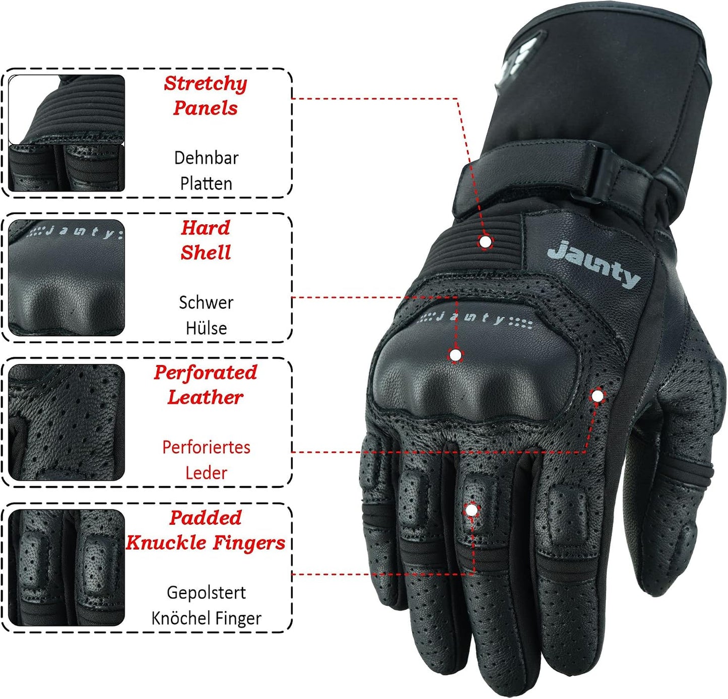 Guantes moto cuero verano pantalla táctil negros unisex