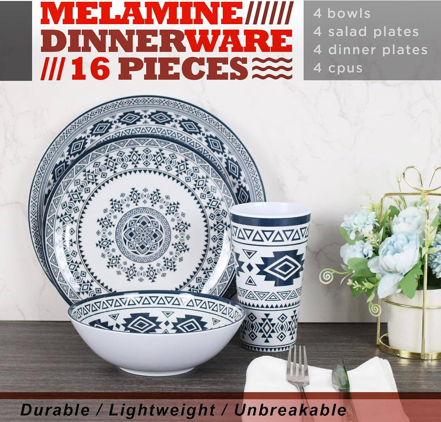 Set 16 Pzas Vajilla Melamina Camping Platos Tazas