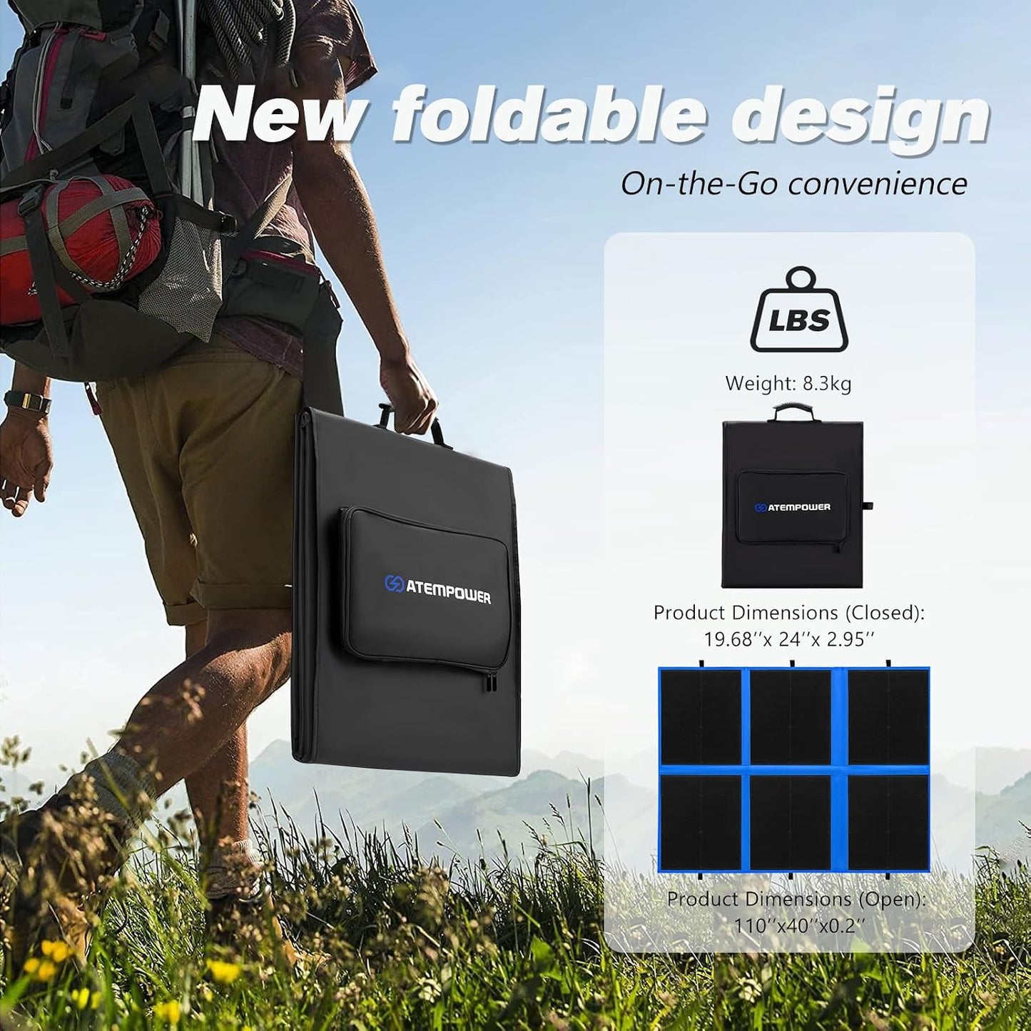 Panel solar plegable 200W MPPT 20A salida USB 12/24V camping