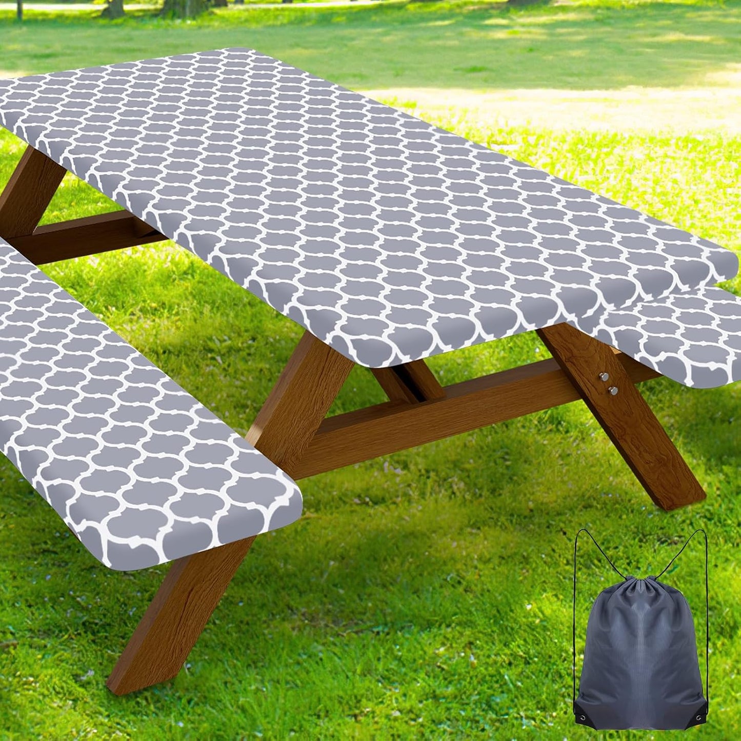 Set manteles picnic elásticos impermeables 8ft poliéster gris