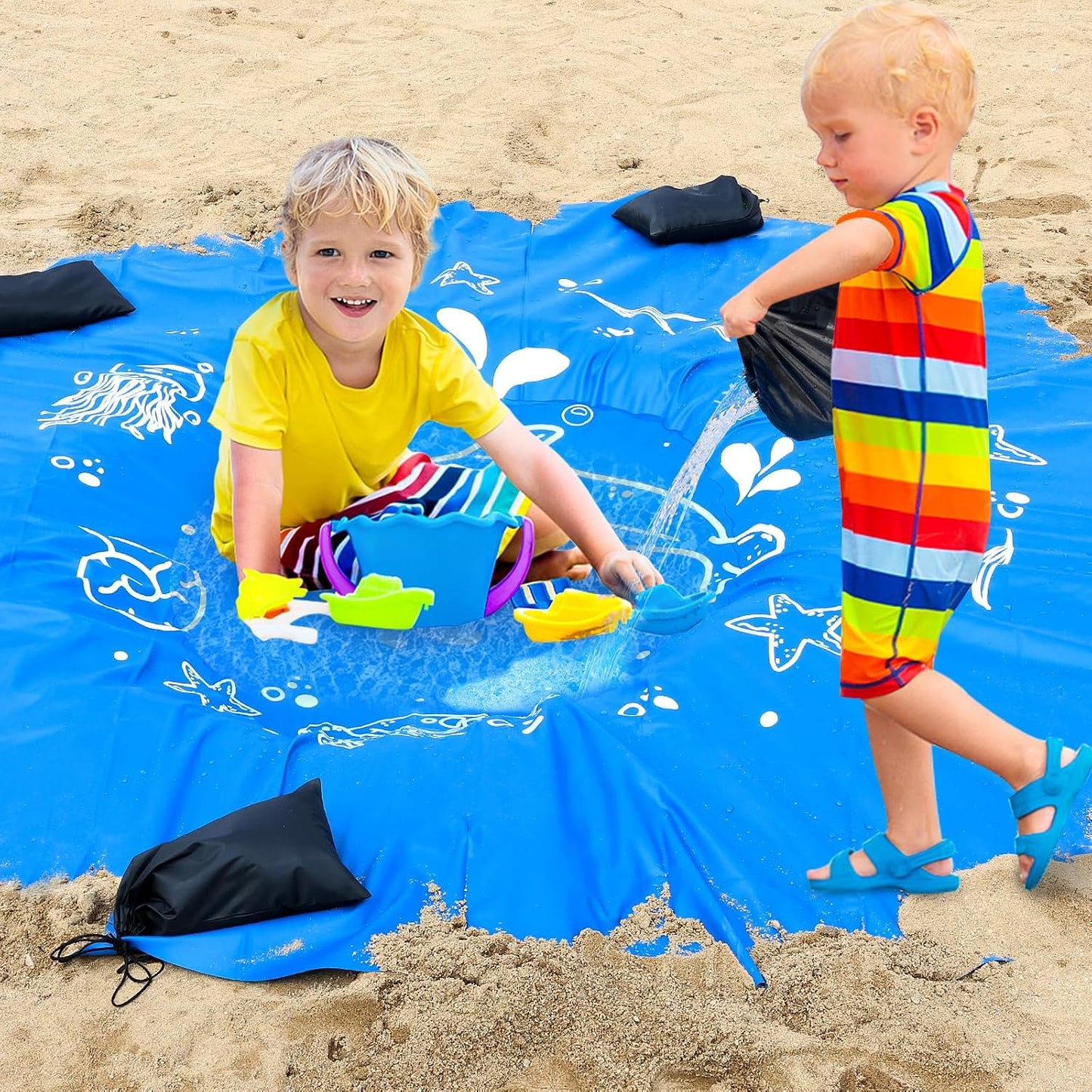 Piscina playa bebé 6.5x6.5ft manta 2en1 impermeable