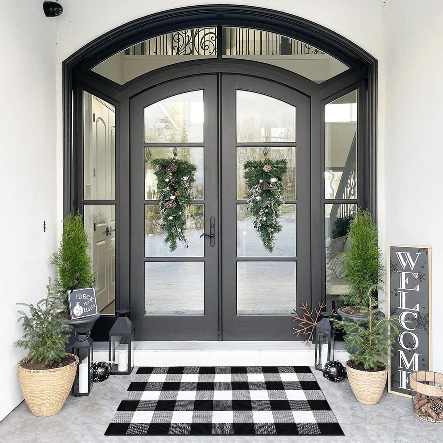 Alfombra cuadros blanco y negro lavable puerta interior exterior