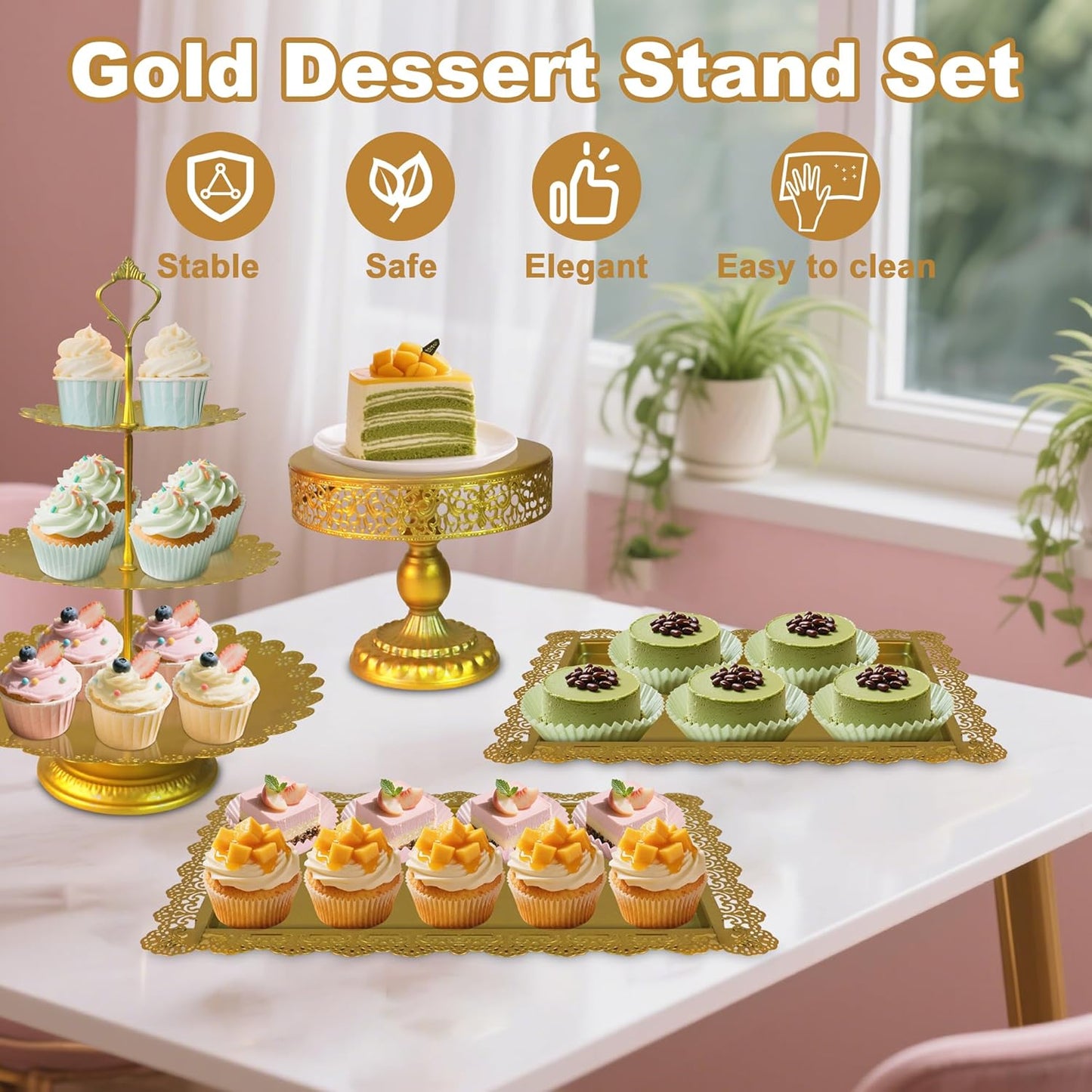 Set 5 Pzas Soportes Dorados para Tartas y Cupcakes
