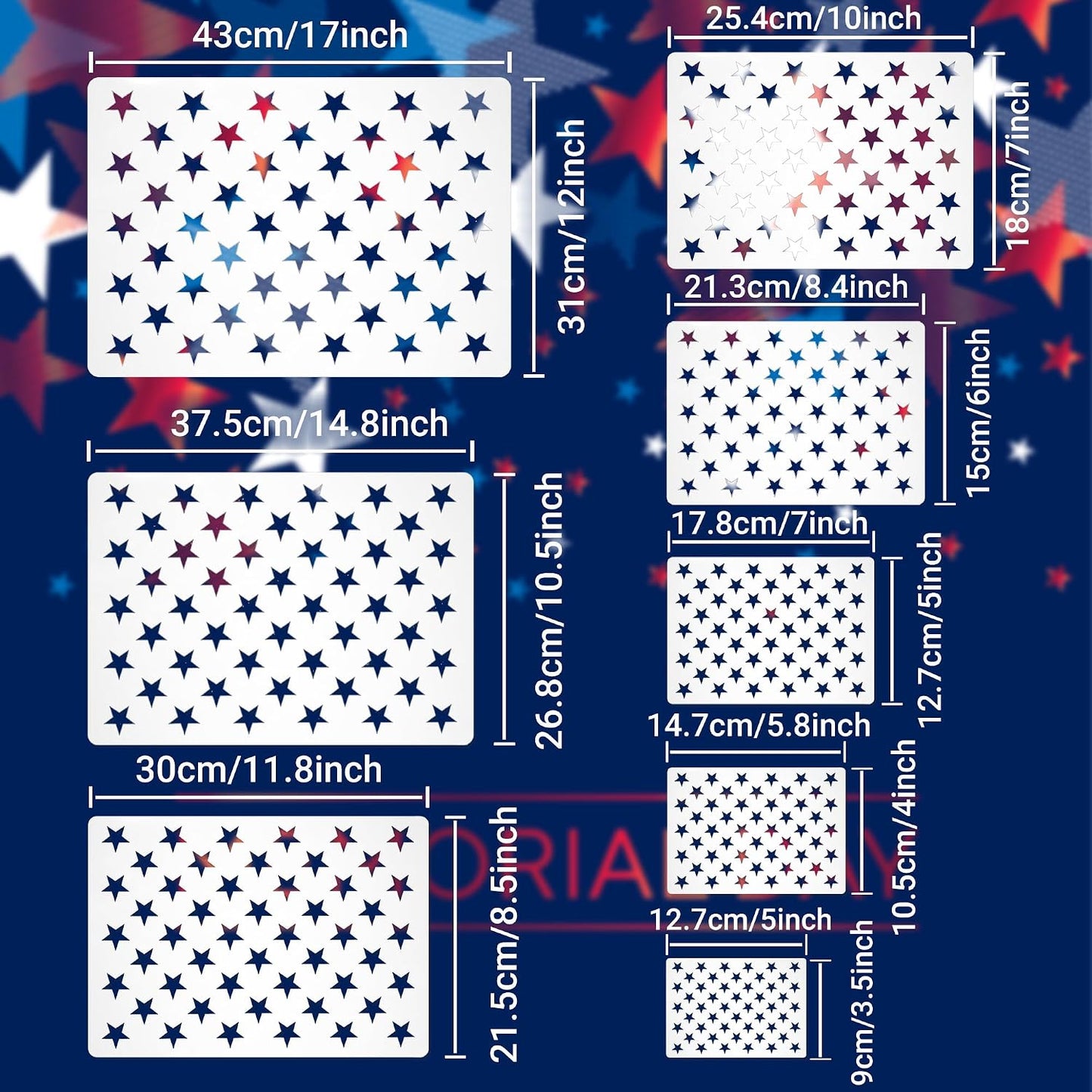 Plantilla estrellas bandera USA 4 de Julio 8 tamaños plástico