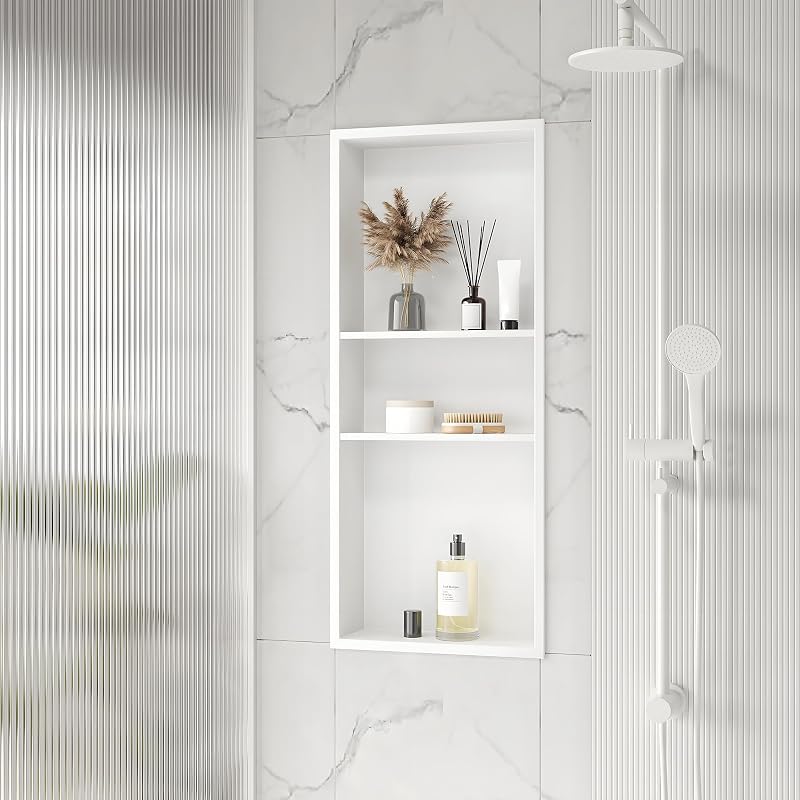 Nicho ducha acero inox 12x30pulg 3 niveles blanco mate