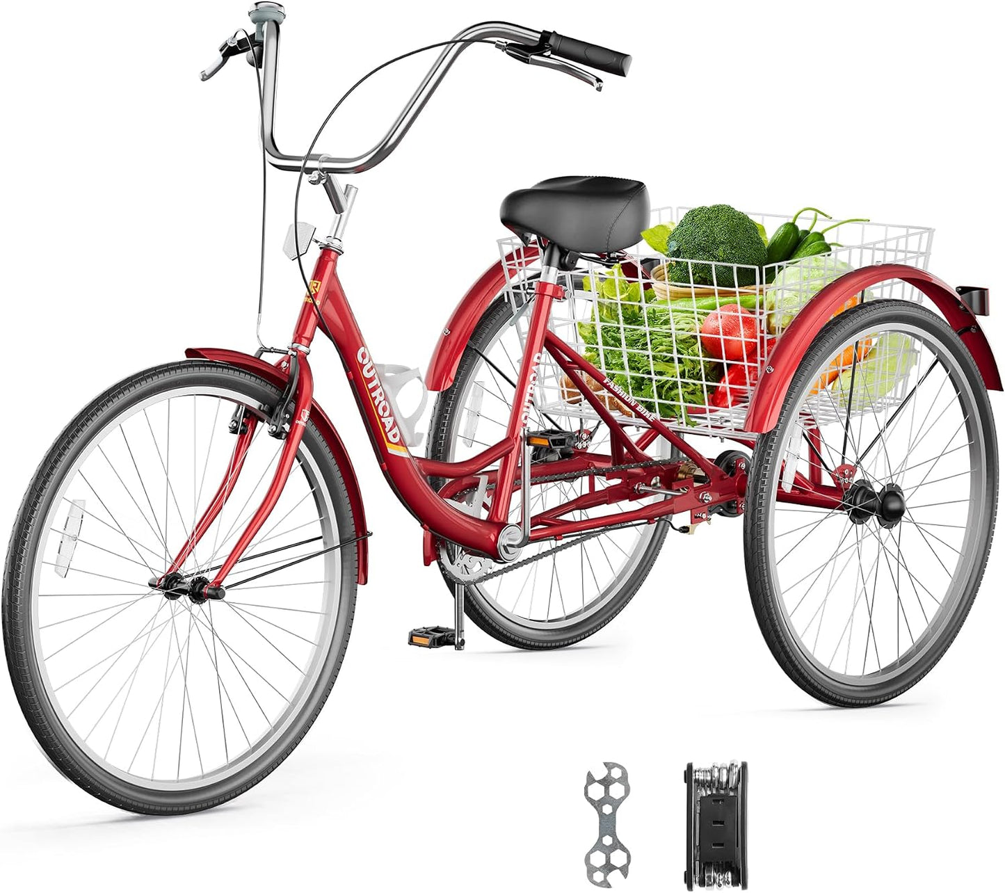 Triciclo 24/26pulg 1vel 3ruedas cesta grande adultos compras