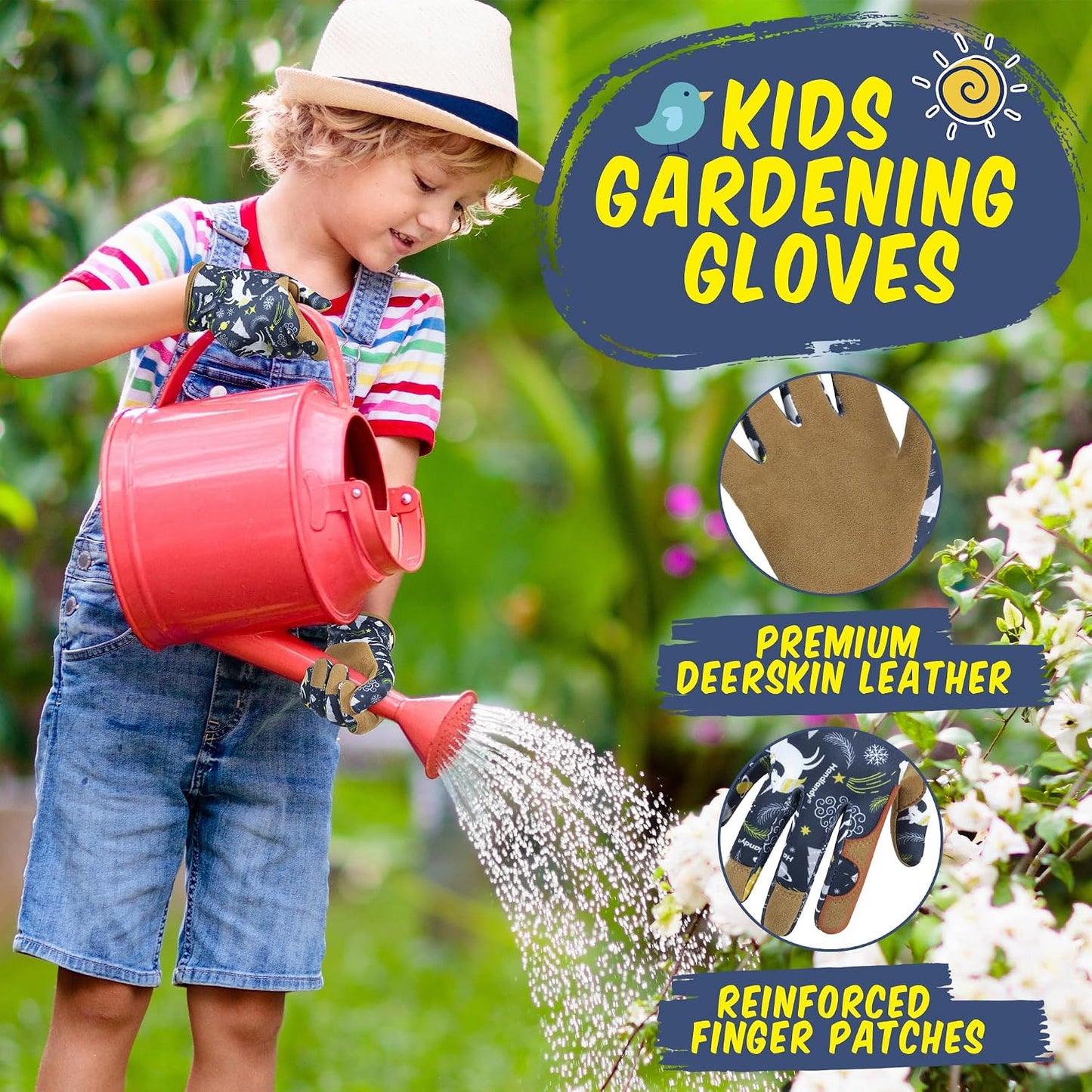 2 Pzas Guantes Jardinería Cuero Niños 3-11 Años