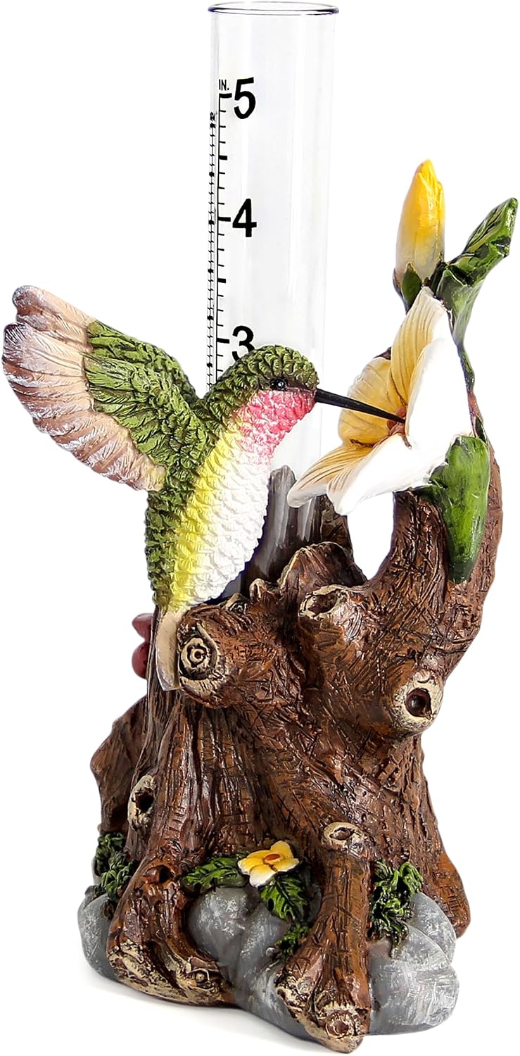 Estatua colibrí resina medidor lluvia 5" decoración