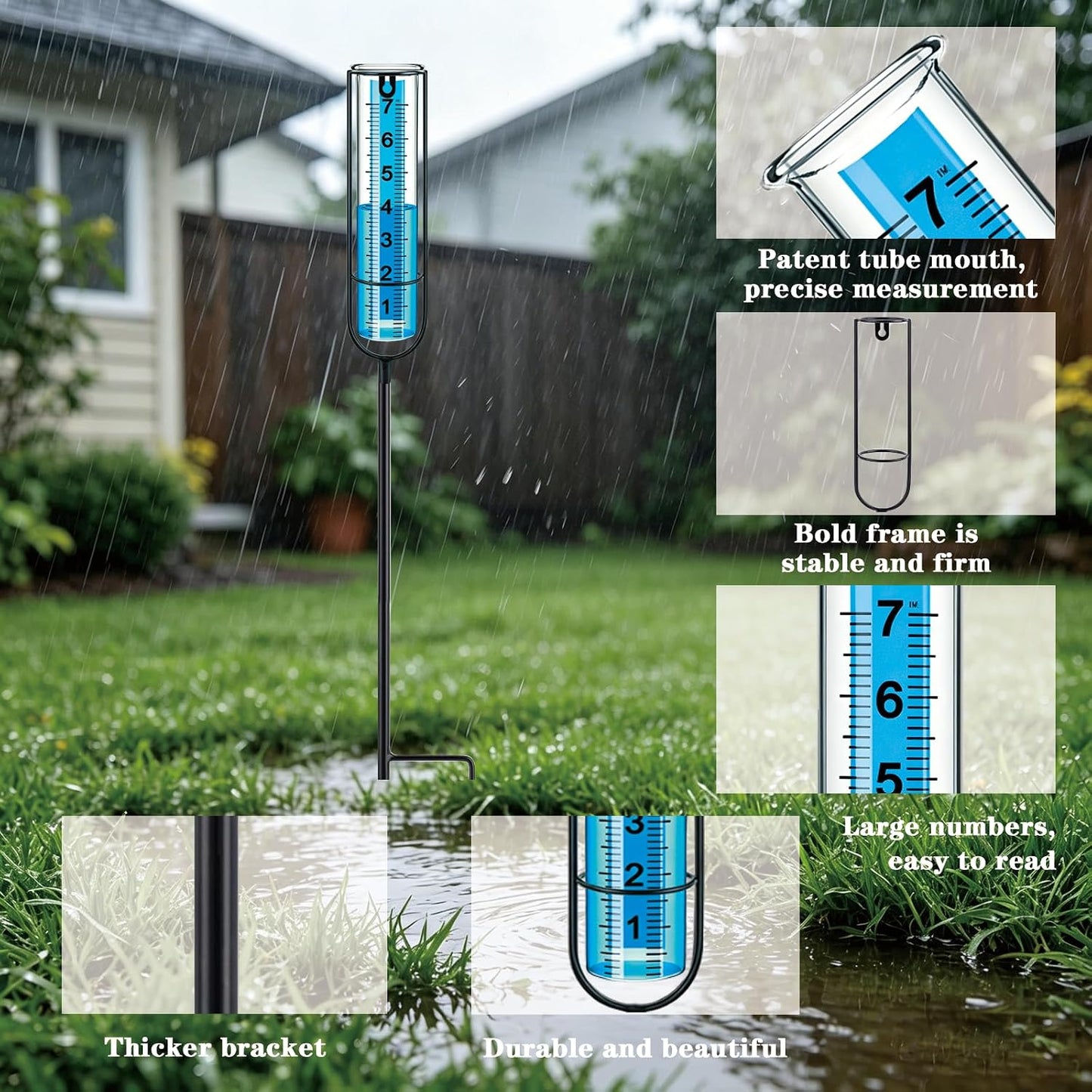 Medidor lluvia exterior 7pulg a prueba congelación grandes números
