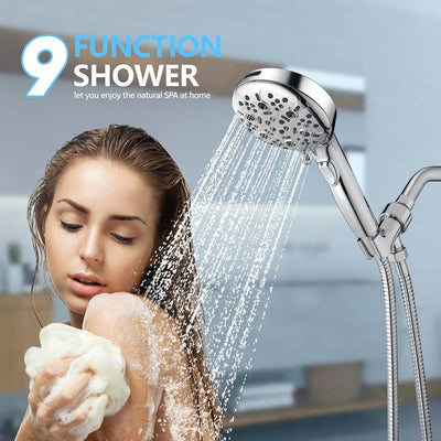 Cabezal ducha con mano 9 ajustes manguera inox 79pulg