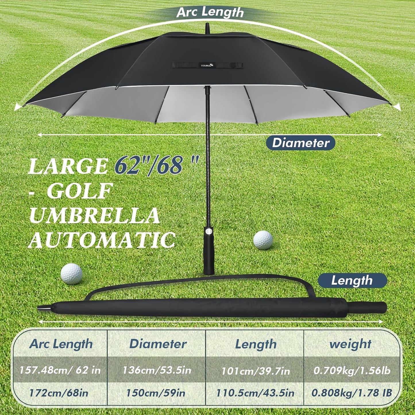 Paraguas golf 62/68pulg UV doble toldo ventilado