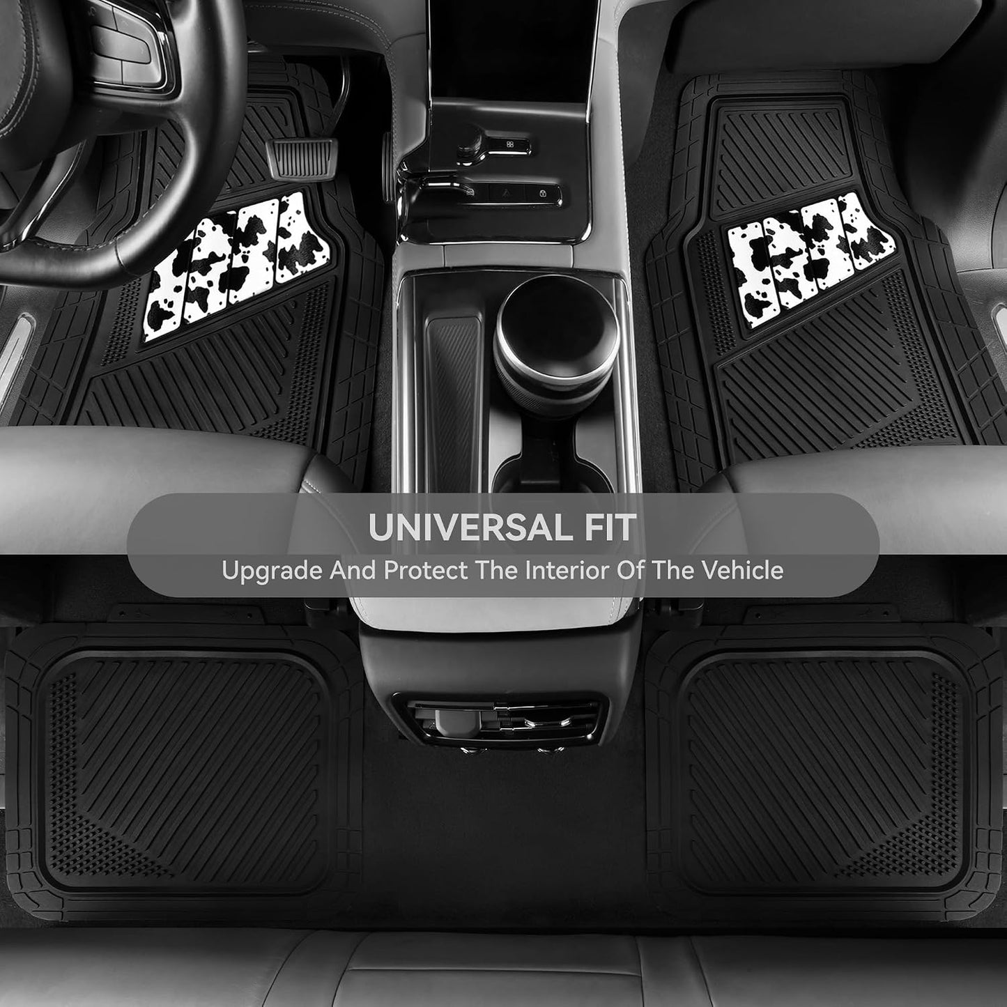 Alfombrillas coche goma resistente estampado vaca set 4