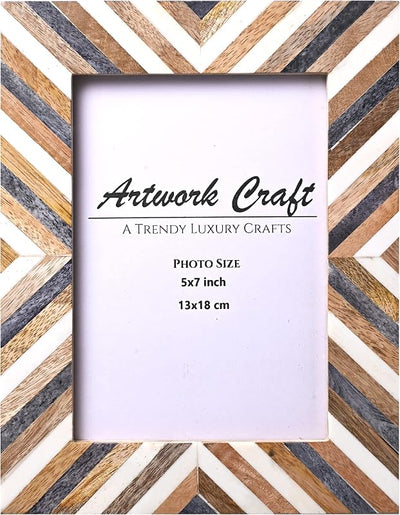 Marco fotos espiga cheurón vintage 5x7pulg gris blanco madera
