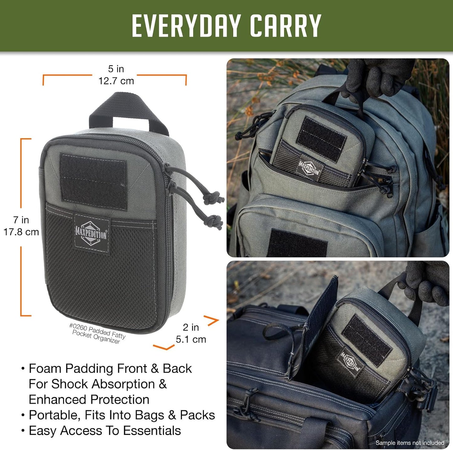 Organiz. acolchado EDC táctico 5x2x7pulg