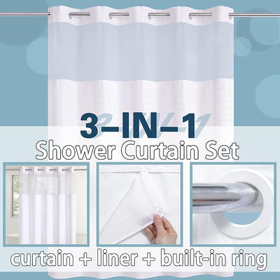 Cortina ducha extra larga sin gancho tela blanca 71x84pulg