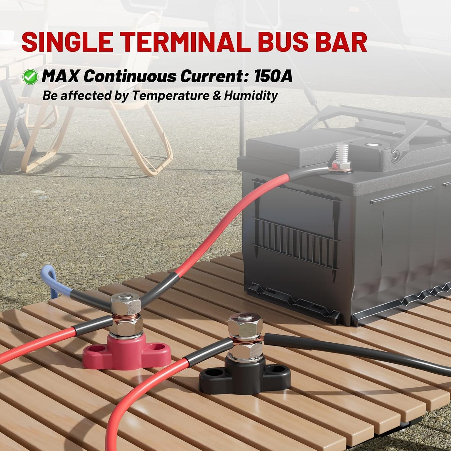 Bloque distribución 12V 150A barra colectora M10 terminal