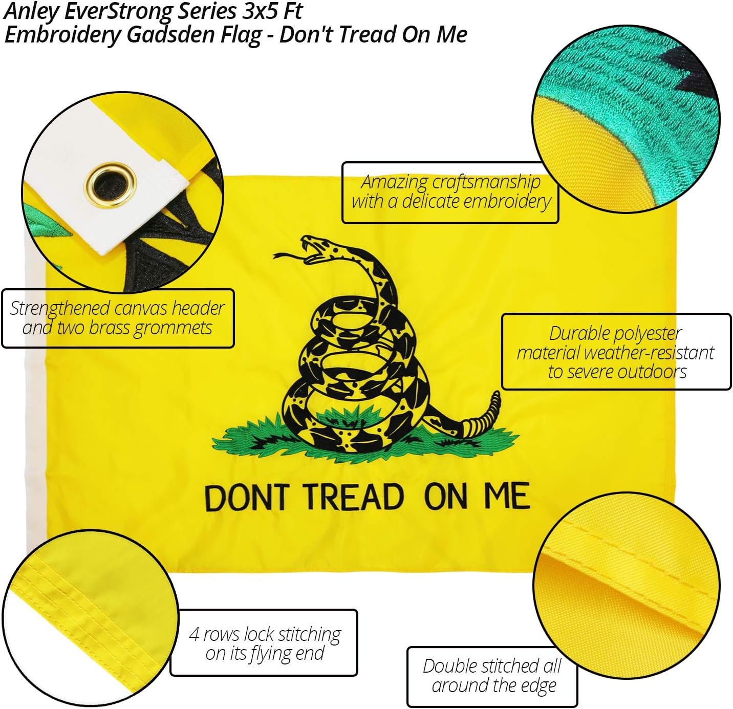 Bandera bordada Don't Tread On Me 3x5ft lona resistente