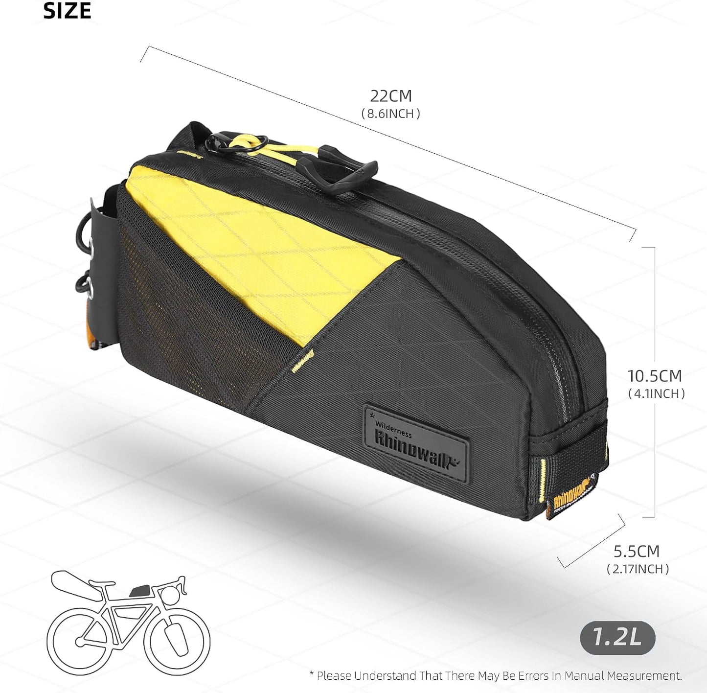 Bolsa tubo superior bicicleta 1.2L con bolsillos malla doble