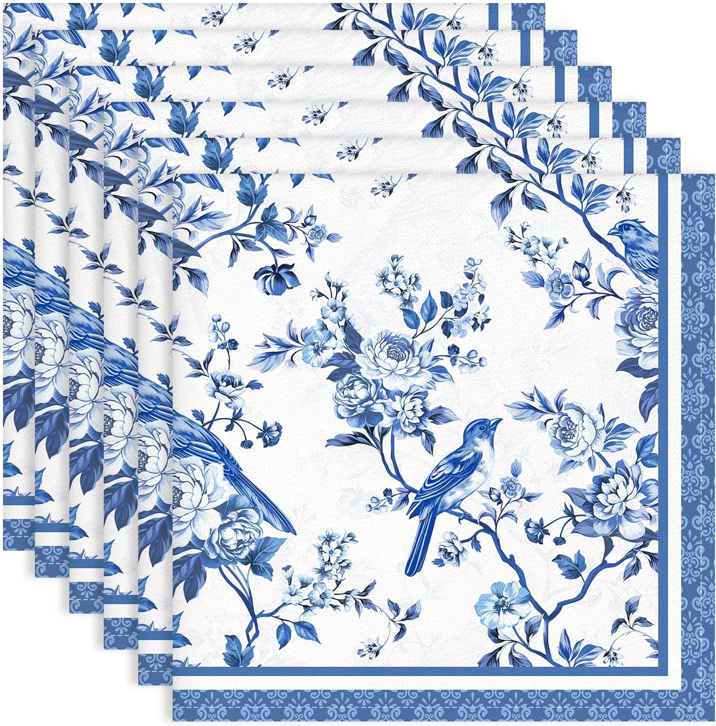 Set 6 servilletas tela ramas azules 18x18pulg lavables comedor