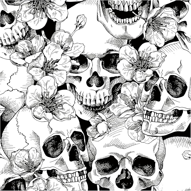 Papel tapiz floral calavera azúcar negro/blanco 17.5x393.7"