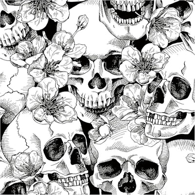 Papel tapiz floral calavera azúcar negro/blanco 17.5x393.7"