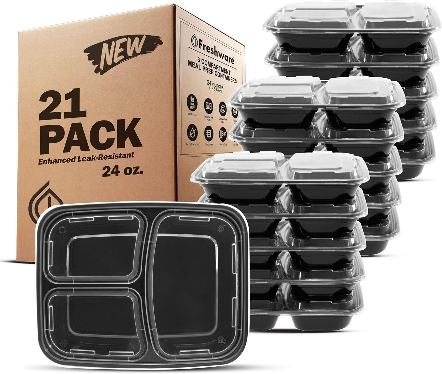 Contenedores comida 21uds 3 comp tapa apilables