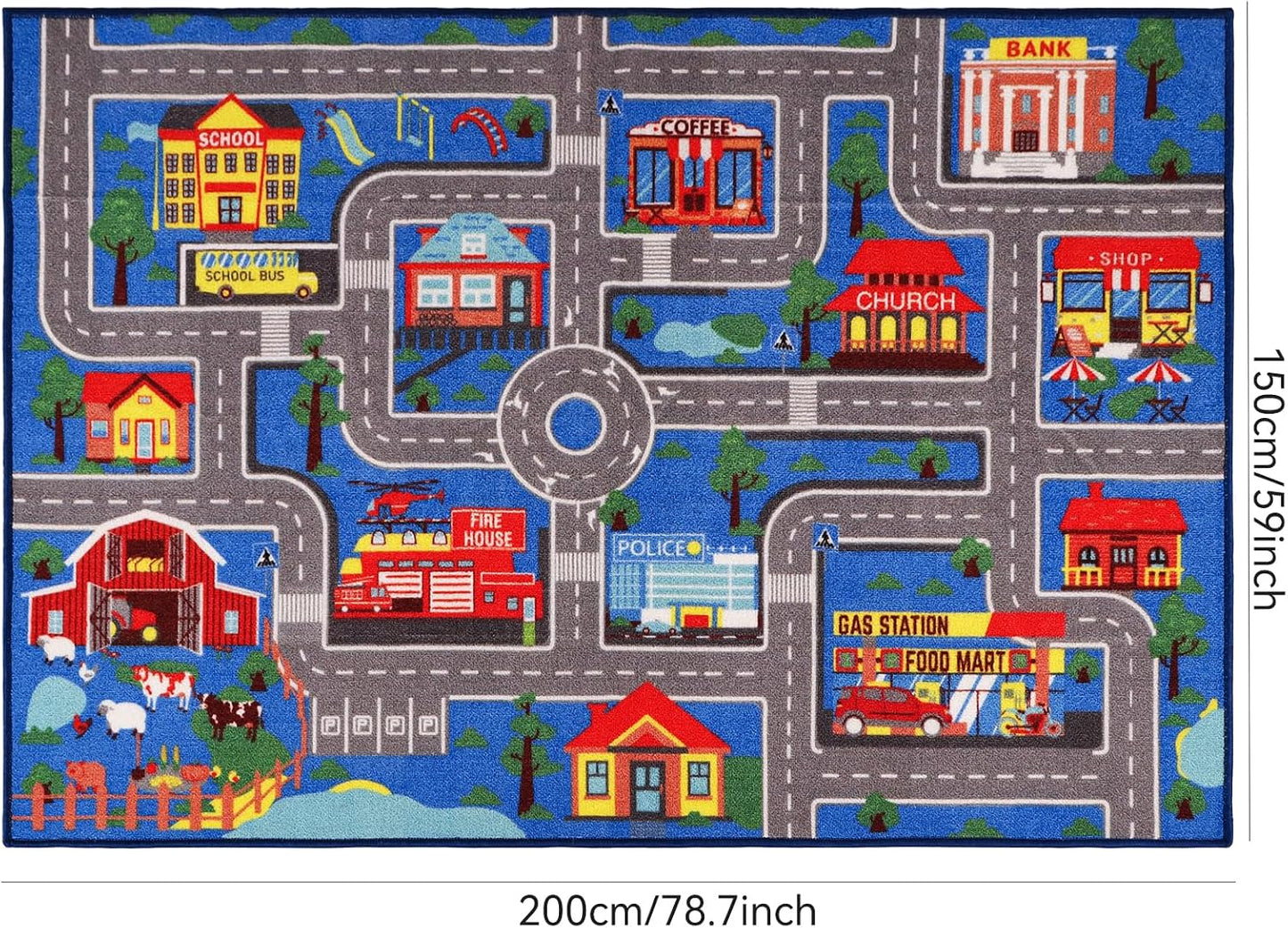 Alfombra set niños diseño ciudad 150x100cm antiderrap