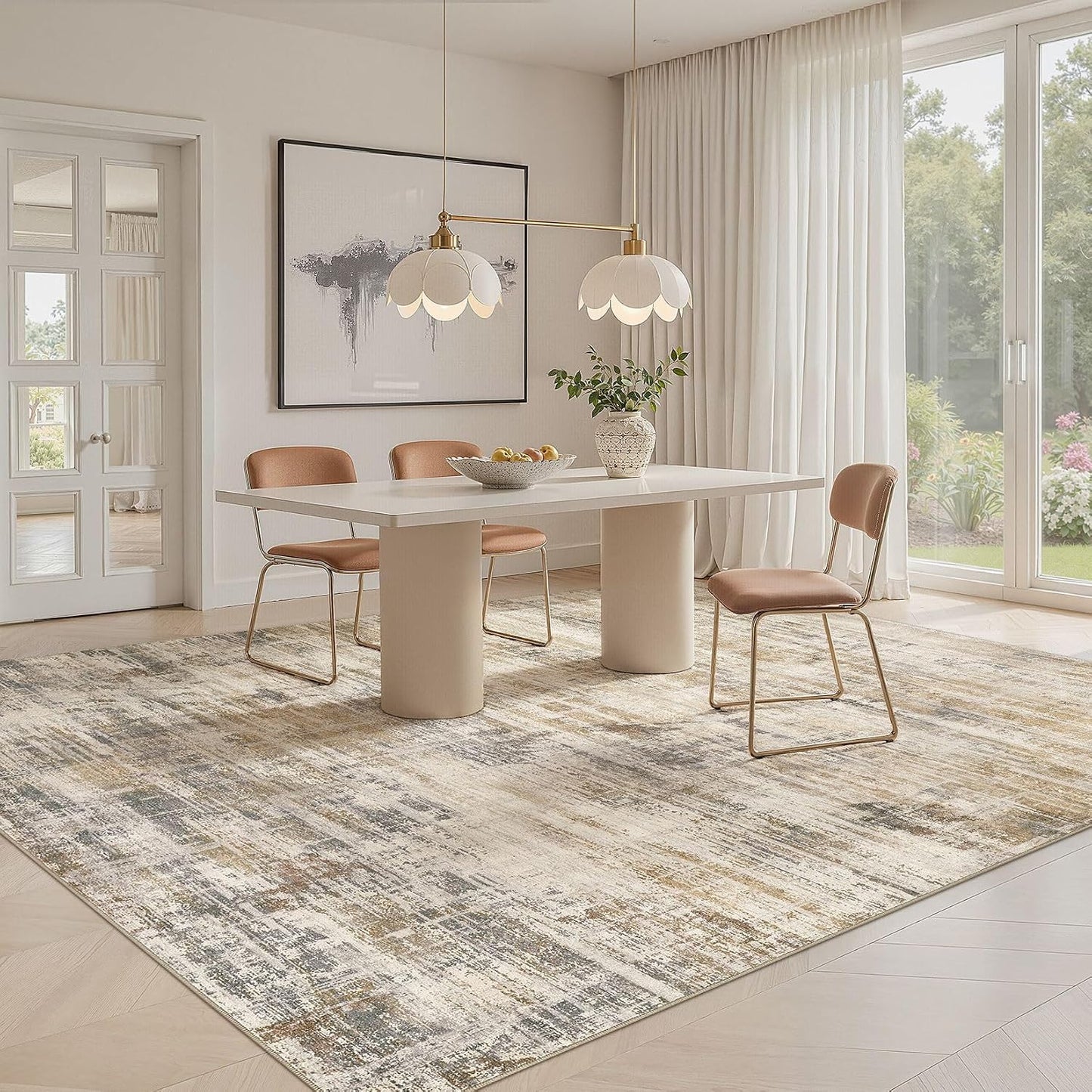 Alfombra sala 5x7 lavable neutra moderna antiderrap